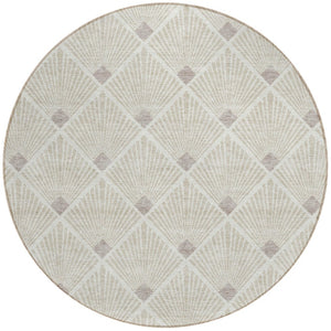 Homeroots 3' Beige And Ivory Geometric Washable Area Rug For Indoor And Outdoor Spaces - Durable Design 8' Round Polyester 594679