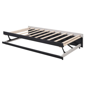 English Elm Twin Upholstered L-Shaped Daybed with Pop-Up Trundle, Space-Saving Guest Bed with Slats Kit and 400lb Capacity Beige SF000193AAA