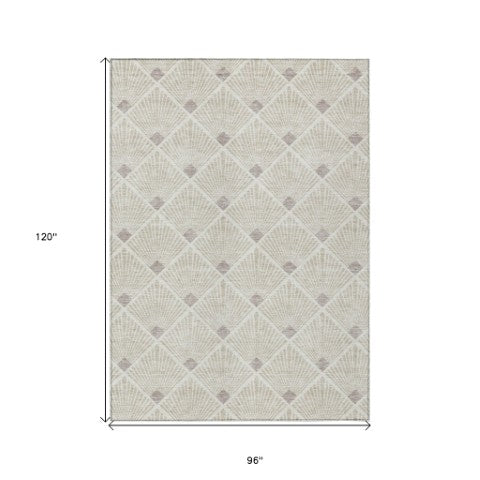 Homeroots 3' Beige And Ivory Geometric Washable Area Rug For Indoor And Outdoor Spaces - Durable Design 8' X 10' Polyester 594680