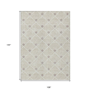 HomeRoots 9' X 12' Beige and Ivory Geometric Area Rug - Stylish, Washable, Indoor/Outdoor, Durable & Versatile 594681