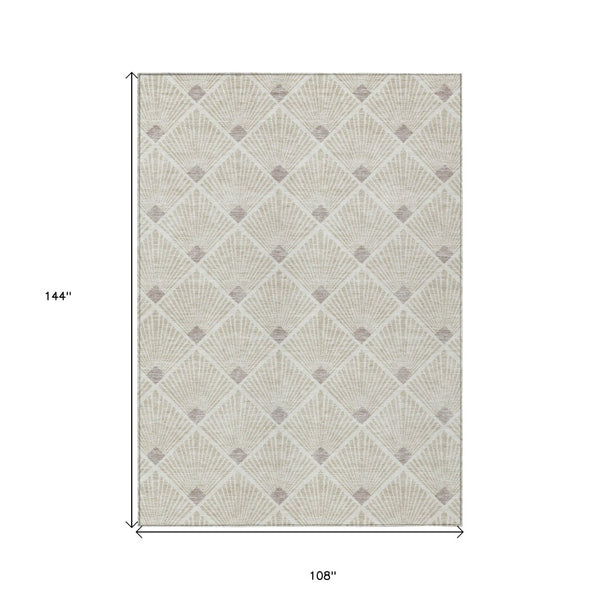 HomeRoots 9' X 12' Beige and Ivory Geometric Area Rug - Stylish, Washable, Indoor/Outdoor, Durable & Versatile 594681