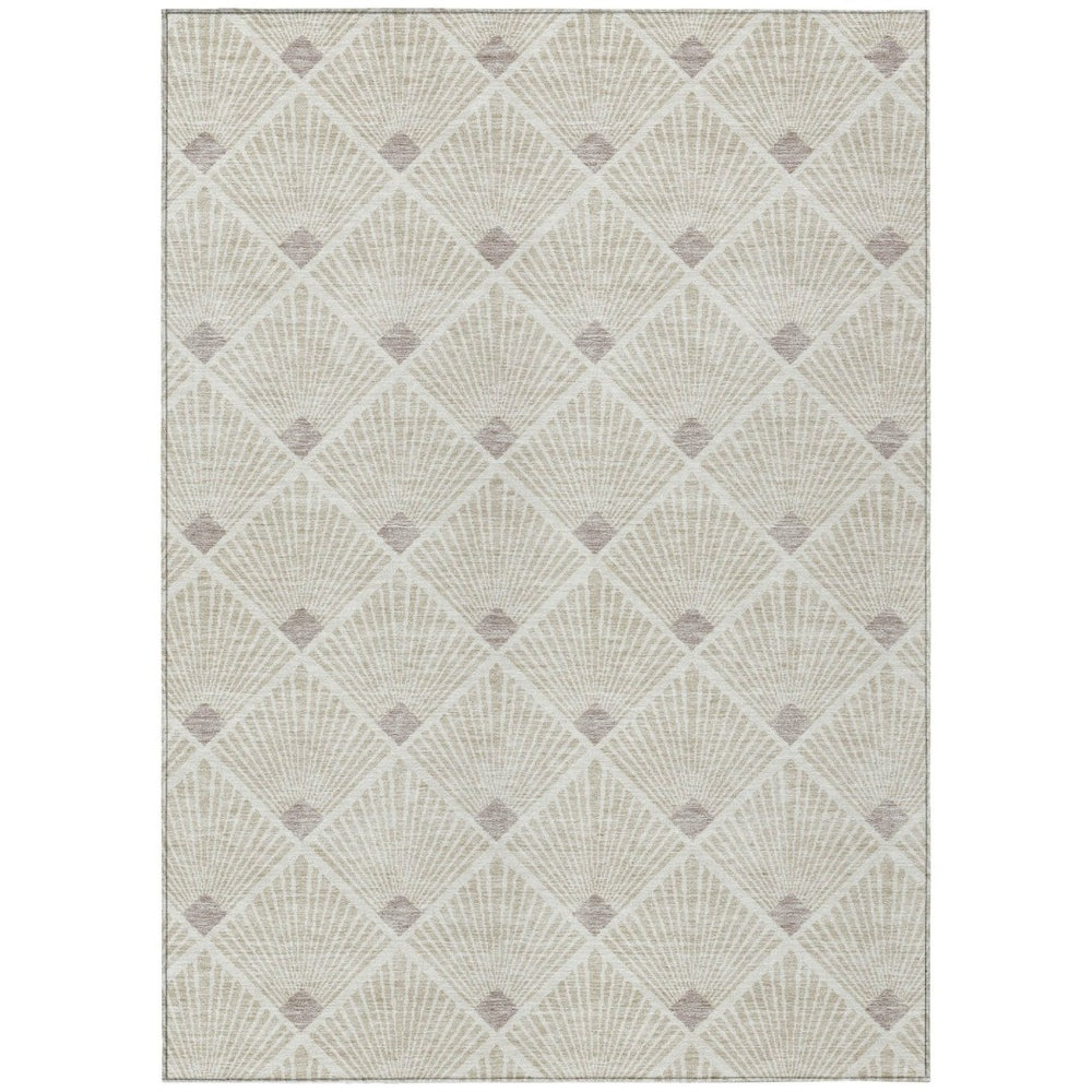 HomeRoots 9' X 12' Beige and Ivory Geometric Area Rug - Stylish, Washable, Indoor/Outdoor, Durable & Versatile 594681