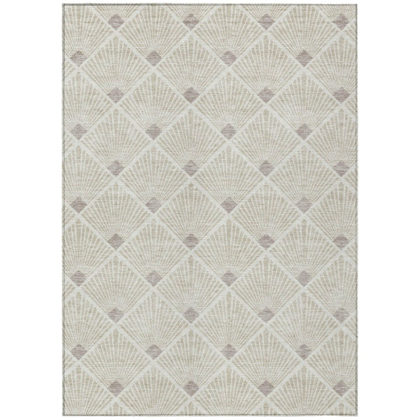 HomeRoots 9' X 12' Beige and Ivory Geometric Area Rug - Stylish, Washable, Indoor/Outdoor, Durable & Versatile 594681
