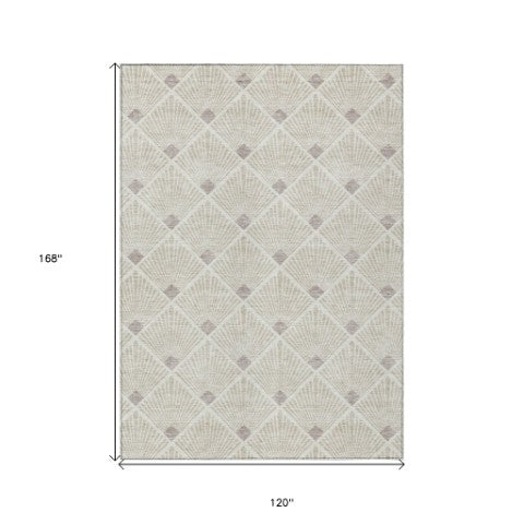 Homeroots 3' Beige And Ivory Geometric Washable Area Rug For Indoor And Outdoor Spaces - Durable Design 10' X 14' Polyester 594682
