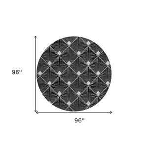 HomeRoots 5' Versatile Geometric Area Rug in Black, Gray & Ivory – Durable, Washable for Indoor/Outdoor Use 8' Round 594685