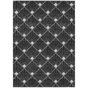 HomeRoots 5' Versatile Geometric Area Rug in Black, Gray & Ivory – Durable, Washable for Indoor/Outdoor Use 8' X 10' 594686
