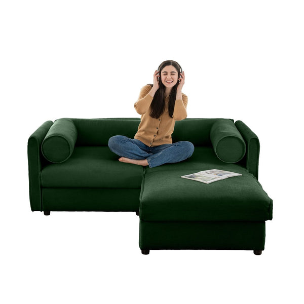 English Elm Stylish Green Chenille Loveseat With Ottoman Storage – Modern, Ergonomic, & Modular Design For Comfort W714S01058-GIGA