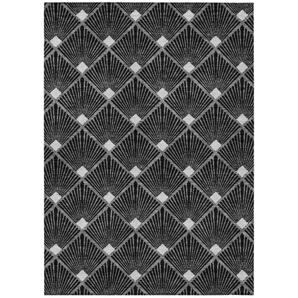 HomeRoots 9' Geometric Washable Indoor-Outdoor Area Rug in Black, Gray & Ivory - Durable, Stylish & Easy Care 594687