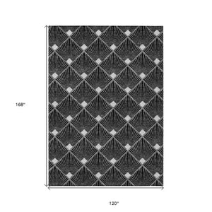 Homeroots 3' Beige And Ivory Geometric Washable Area Rug For Indoor And Outdoor Spaces - Durable Design 10' X 14' Polyester 594688