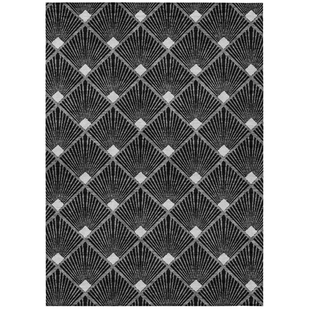 HomeRoots 5' Versatile Geometric Area Rug in Black, Gray & Ivory – Durable, Washable for Indoor/Outdoor Use 10' X 14' 594688