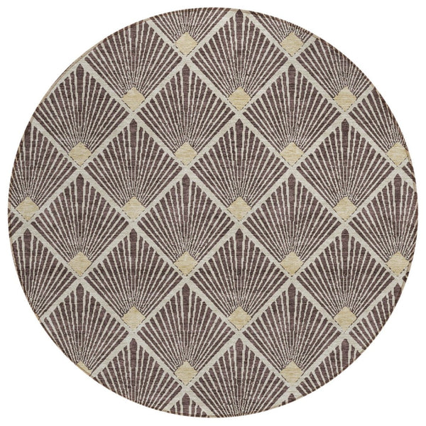 HomeRoots 5' Stylish Brown and Beige Geometric Area Rug - Durable, Washable Indoor/Outdoor Accent for Every Space 8' Round 594697
