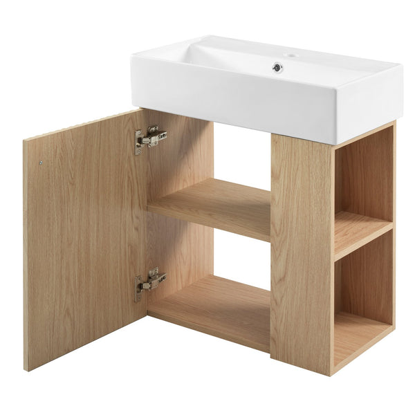English Elm 21.6 inch Modern Floating Bathroom Vanity with Ceramic Basin, Wave Door, Rose Gold Handle Wood N729P170388D