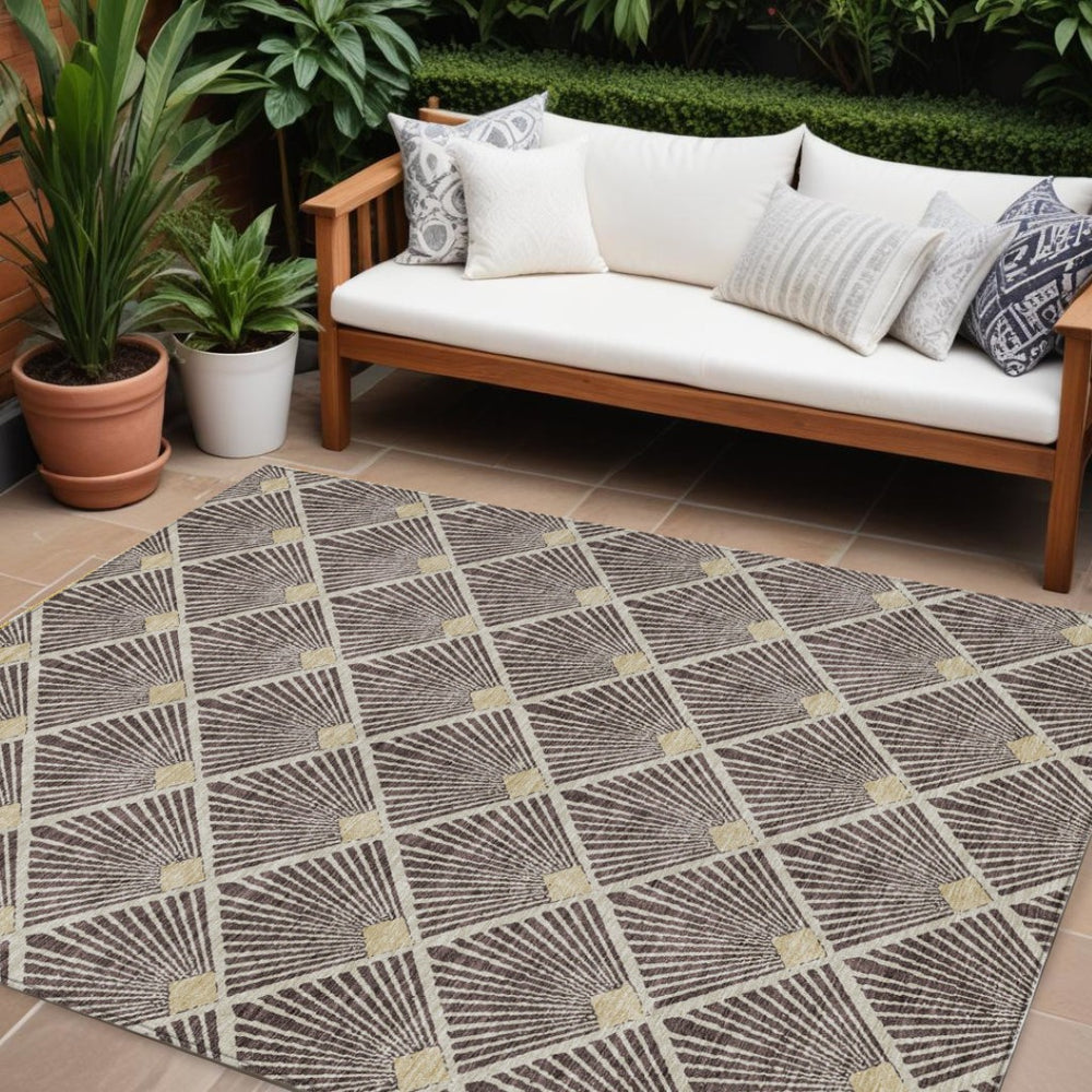 HomeRoots 5' Stylish Brown and Beige Geometric Area Rug - Durable, Washable Indoor/Outdoor Accent for Every Space 8' X 10' 594698