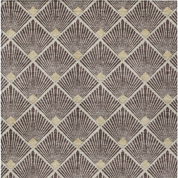 HomeRoots 9' Geometric Brown & Beige Machine Washable Area Rug for Indoor/Outdoor Spaces, Pet-Friendly Design 594699