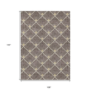 HomeRoots 9' Geometric Brown & Beige Machine Washable Area Rug for Indoor/Outdoor Spaces, Pet-Friendly Design 594699