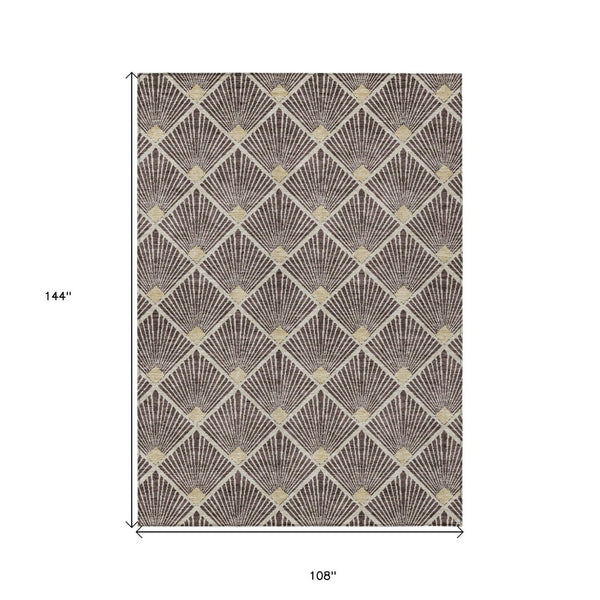 HomeRoots 9' Geometric Brown & Beige Machine Washable Area Rug for Indoor/Outdoor Spaces, Pet-Friendly Design 594699