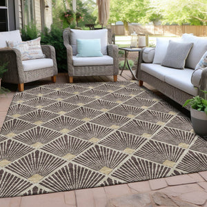 HomeRoots 9' Geometric Brown & Beige Machine Washable Area Rug for Indoor/Outdoor Spaces, Pet-Friendly Design 594699
