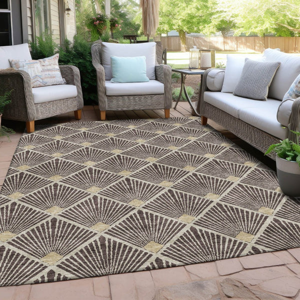 HomeRoots 9' Geometric Brown & Beige Machine Washable Area Rug for Indoor/Outdoor Spaces, Pet-Friendly Design 594699