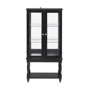 English Elm Curio Lighted Display Cabinet with Mirrored Back, Tempered Glass Doors, Solid Wood Legs, Compact Black W1693P216943