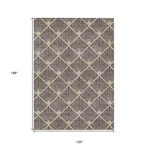 Homeroots 3' Beige And Ivory Geometric Washable Area Rug For Indoor And Outdoor Spaces - Durable Design 10' X 14' Polyester 594700