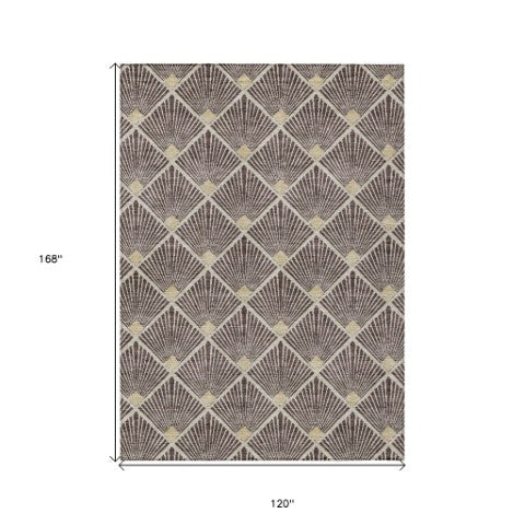 Homeroots 3' Beige And Ivory Geometric Washable Area Rug For Indoor And Outdoor Spaces - Durable Design 10' X 14' Polyester 594700