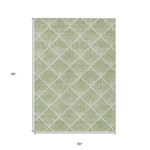 HomeRoots 5' Stylish Geometric Washable Area Rug in Green Beige Ivory - Perfect for Indoor and Outdoor Use! 5' X 8' 594702