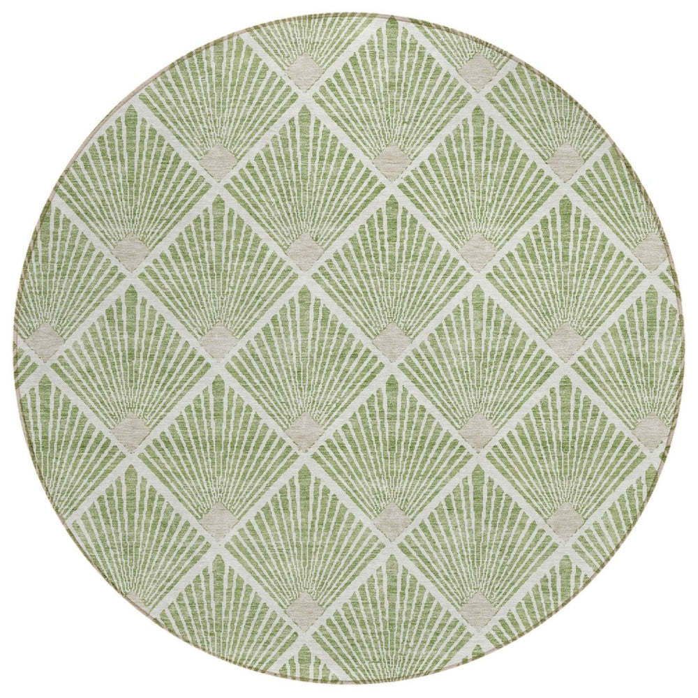HomeRoots 5' Stylish Geometric Washable Area Rug in Green Beige Ivory - Perfect for Indoor and Outdoor Use! 8' Round 594703