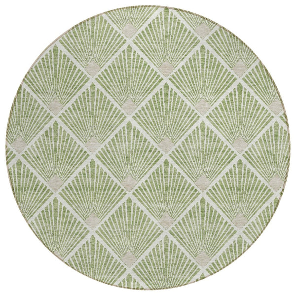HomeRoots 5' Stylish Geometric Washable Area Rug in Green Beige Ivory - Perfect for Indoor and Outdoor Use! 8' Round 594703