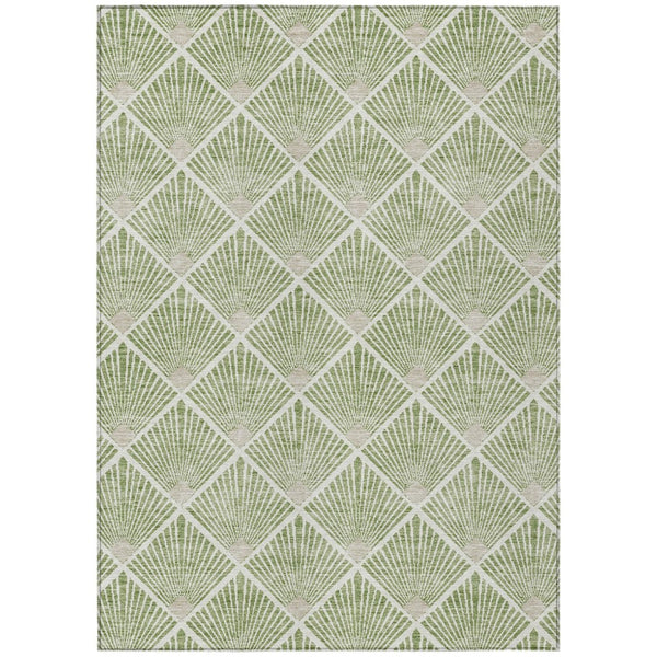 HomeRoots 5' Stylish Geometric Washable Area Rug in Green Beige Ivory - Perfect for Indoor and Outdoor Use! 8' X 10' 594704