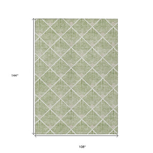 HomeRoots 9' Modern Green Beige Ivory Geometric Indoor Outdoor Area Rug - Washable & Durable for High Traffic Spaces 594705