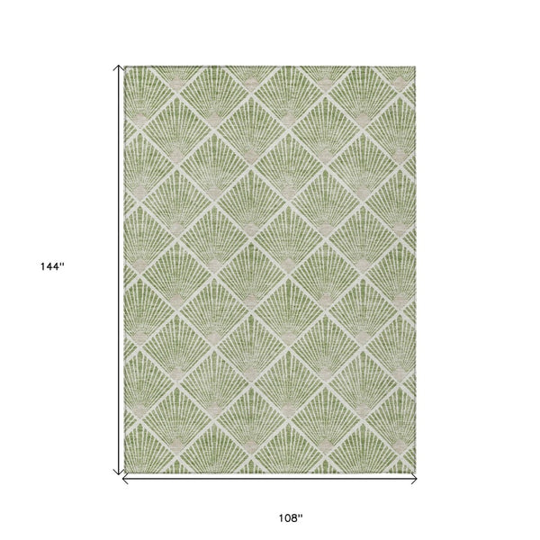 HomeRoots 9' Modern Green Beige Ivory Geometric Indoor Outdoor Area Rug - Washable & Durable for High Traffic Spaces 594705