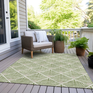 HomeRoots 9' Modern Green Beige Ivory Geometric Indoor Outdoor Area Rug - Washable & Durable for High Traffic Spaces 594705