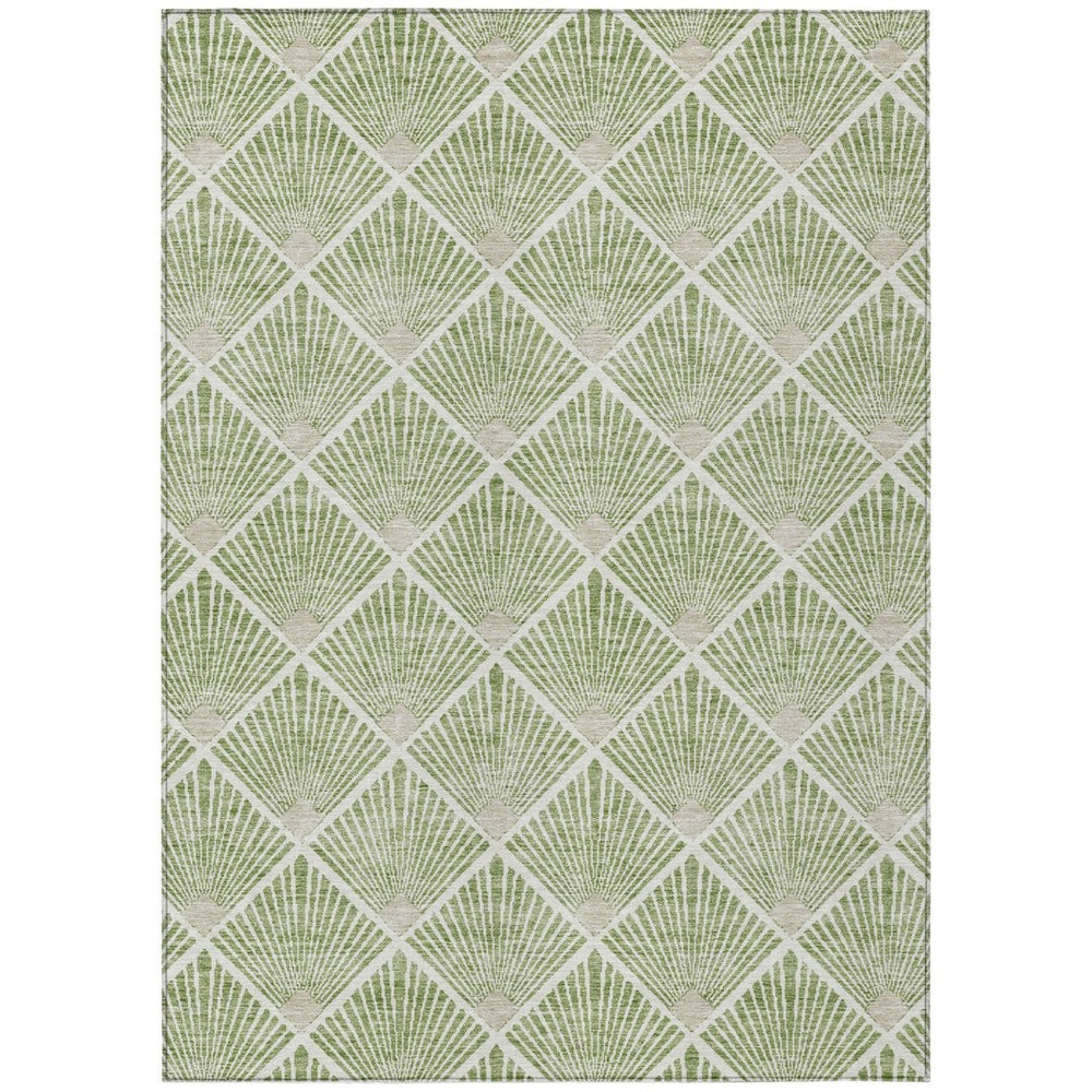 HomeRoots 9' Modern Green Beige Ivory Geometric Indoor Outdoor Area Rug - Washable & Durable for High Traffic Spaces 594705