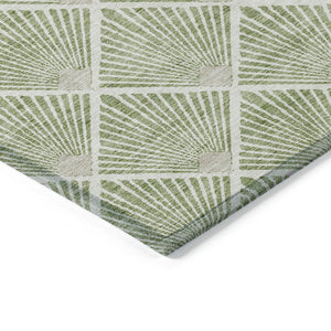 HomeRoots 9' Modern Green Beige Ivory Geometric Indoor Outdoor Area Rug - Washable & Durable for High Traffic Spaces 594705