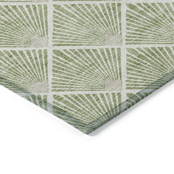 HomeRoots 9' Modern Green Beige Ivory Geometric Indoor Outdoor Area Rug - Washable & Durable for High Traffic Spaces 594705