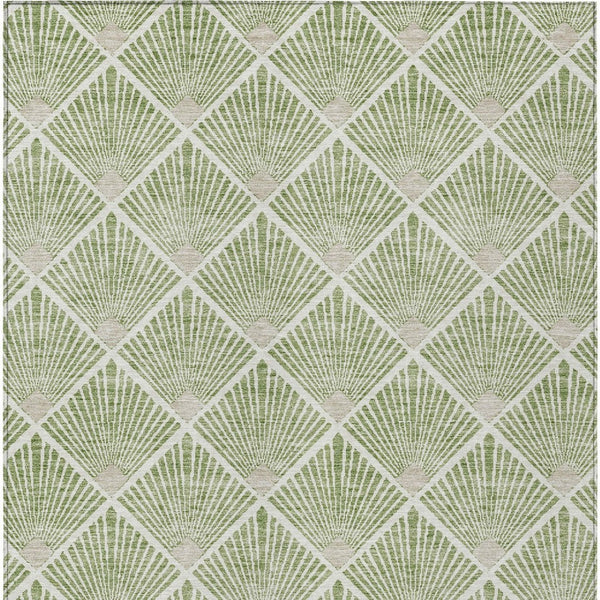 HomeRoots 9' Modern Green Beige Ivory Geometric Indoor Outdoor Area Rug - Washable & Durable for High Traffic Spaces 594705