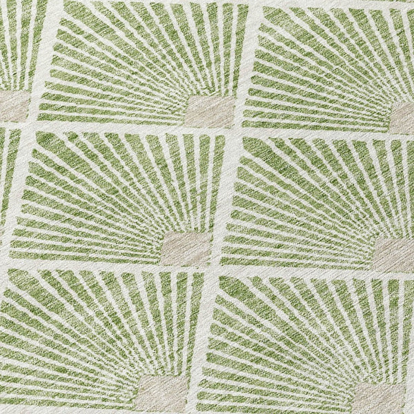 HomeRoots 9' Modern Green Beige Ivory Geometric Indoor Outdoor Area Rug - Washable & Durable for High Traffic Spaces 594705