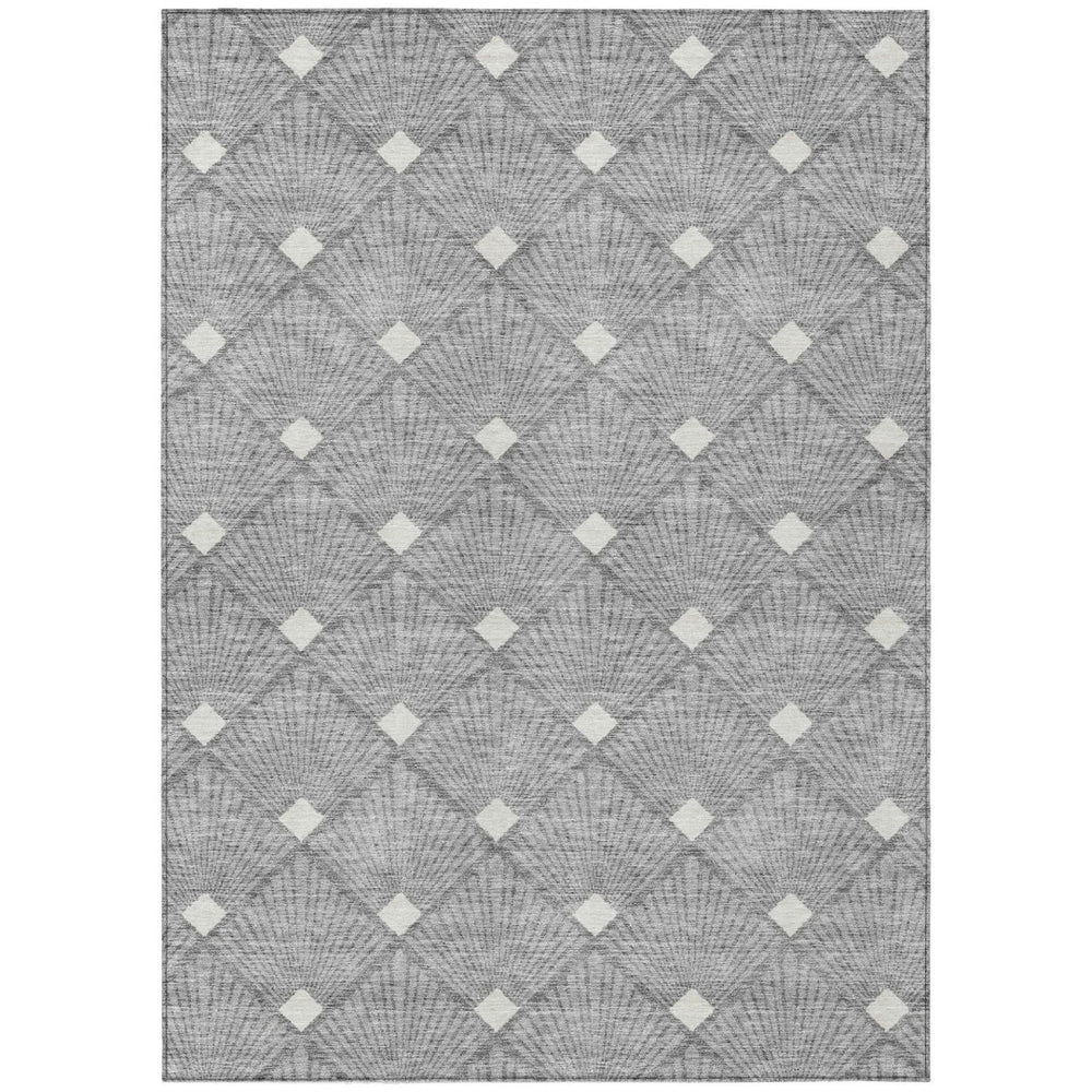 HomeRoots 5' Modern Gray and Ivory Geometric Area Rug – Durable, Washable, Indoor Outdoor Design for Any Space 5' X 8' 594708