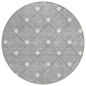 HomeRoots 5' Modern Gray and Ivory Geometric Area Rug – Durable, Washable, Indoor Outdoor Design for Any Space 8' Round 594709