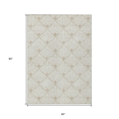 Homeroots 3' Beige And Ivory Geometric Washable Area Rug For Indoor And Outdoor Spaces - Durable Design 5' X 8' Polyester 594714