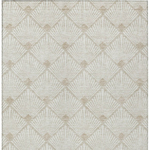 Homeroots 3' Beige And Ivory Geometric Washable Area Rug For Indoor And Outdoor Spaces - Durable Design 8' X 10' Polyester 594716