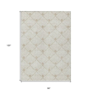Homeroots 3' Beige And Ivory Geometric Washable Area Rug For Indoor And Outdoor Spaces - Durable Design 8' X 10' Polyester 594716