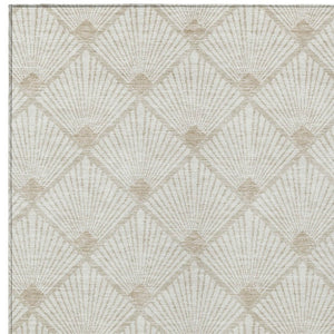 Homeroots 3' Beige And Ivory Geometric Washable Area Rug For Indoor And Outdoor Spaces - Durable Design 8' X 10' Polyester 594716