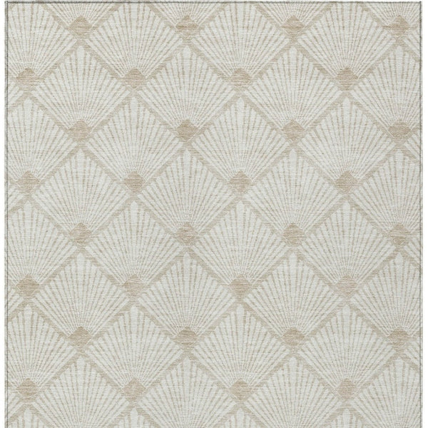 Homeroots 3' Beige And Ivory Geometric Washable Area Rug For Indoor And Outdoor Spaces - Durable Design 9' X 12' Polyester 594717