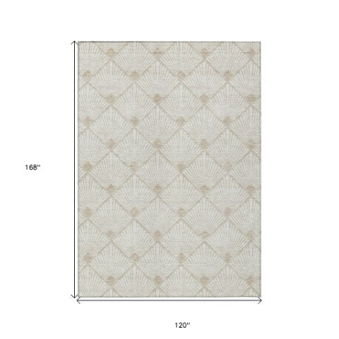 Homeroots 3' Beige And Ivory Geometric Washable Area Rug For Indoor And Outdoor Spaces - Durable Design 10' X 14' Polyester 594718