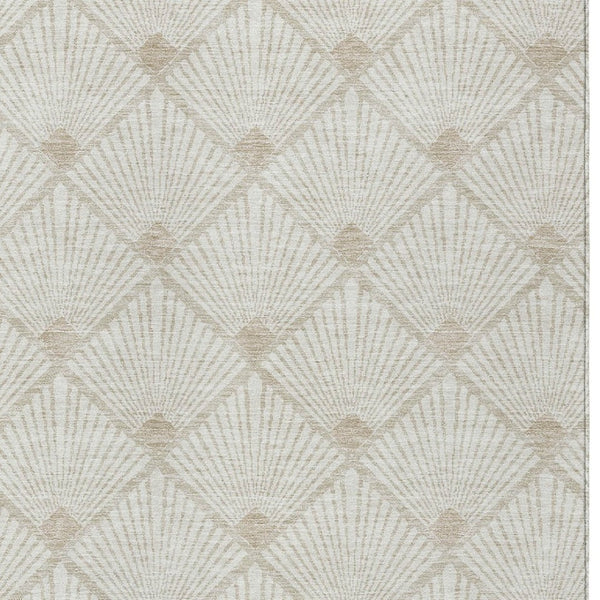 Homeroots 3' Beige And Ivory Geometric Washable Area Rug For Indoor And Outdoor Spaces - Durable Design 10' X 14' Polyester 594718