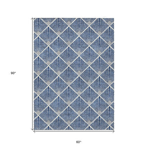 HomeRoots 5' Stylish Navy Blue, Gray & Ivory Geometric Area Rug - Washable for Indoor/Outdoor Use, Durable Design 5' X 8' 594726