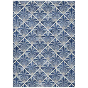 HomeRoots 5' Stylish Navy Blue, Gray & Ivory Geometric Area Rug - Washable for Indoor/Outdoor Use, Durable Design 5' X 8' 594726