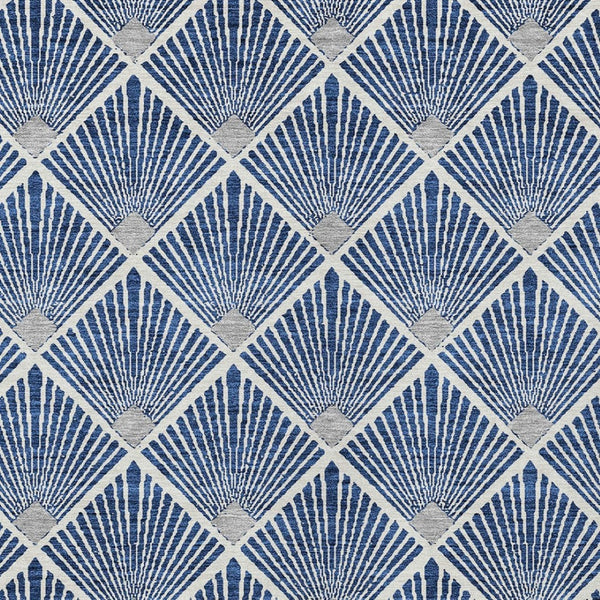 HomeRoots 5' Stylish Navy Blue, Gray & Ivory Geometric Area Rug - Washable for Indoor/Outdoor Use, Durable Design 5' X 8' 594726