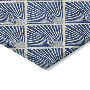 HomeRoots 5' Stylish Navy Blue, Gray & Ivory Geometric Area Rug - Washable for Indoor/Outdoor Use, Durable Design 5' X 8' 594726